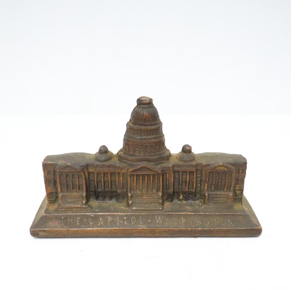 2/$20 1930s VTG Copper Figurine Capitol Building Washington DC Paper Weight Desk
